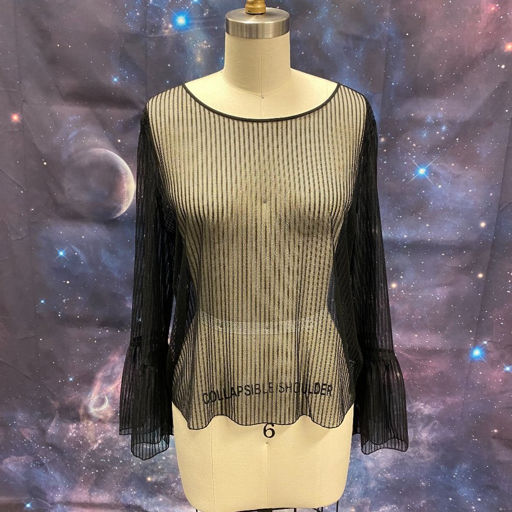 Aritzia Babaton Black Stripe Sheer Long Bell Sleeve Top - L